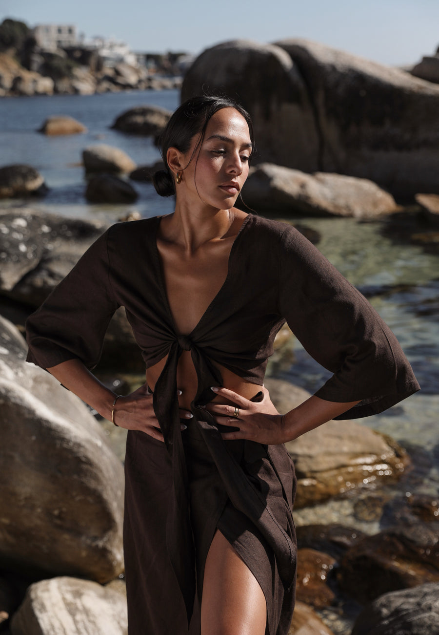 The Wrap Top in Brown