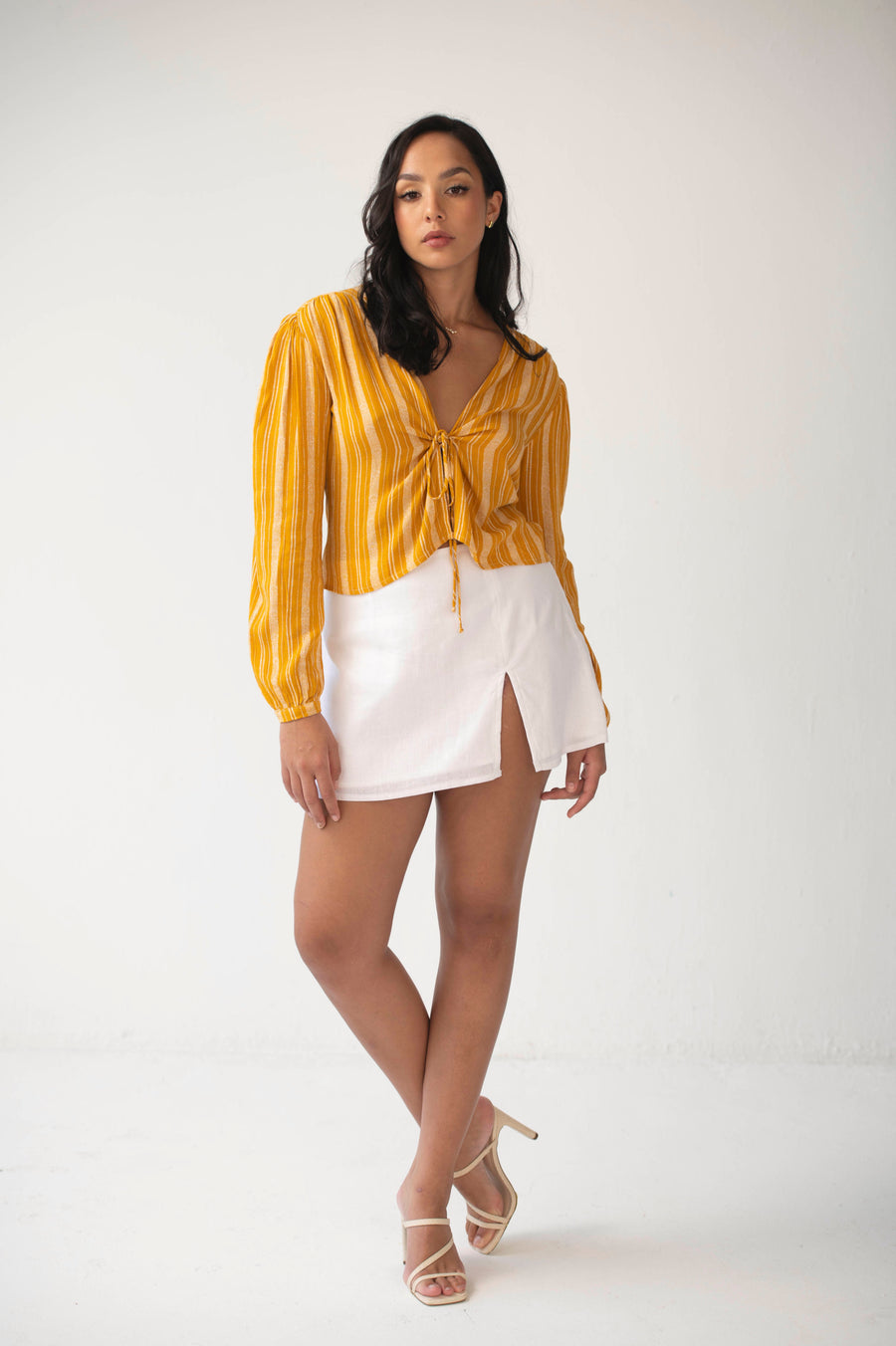 The Aida Top in Mustard Stripes