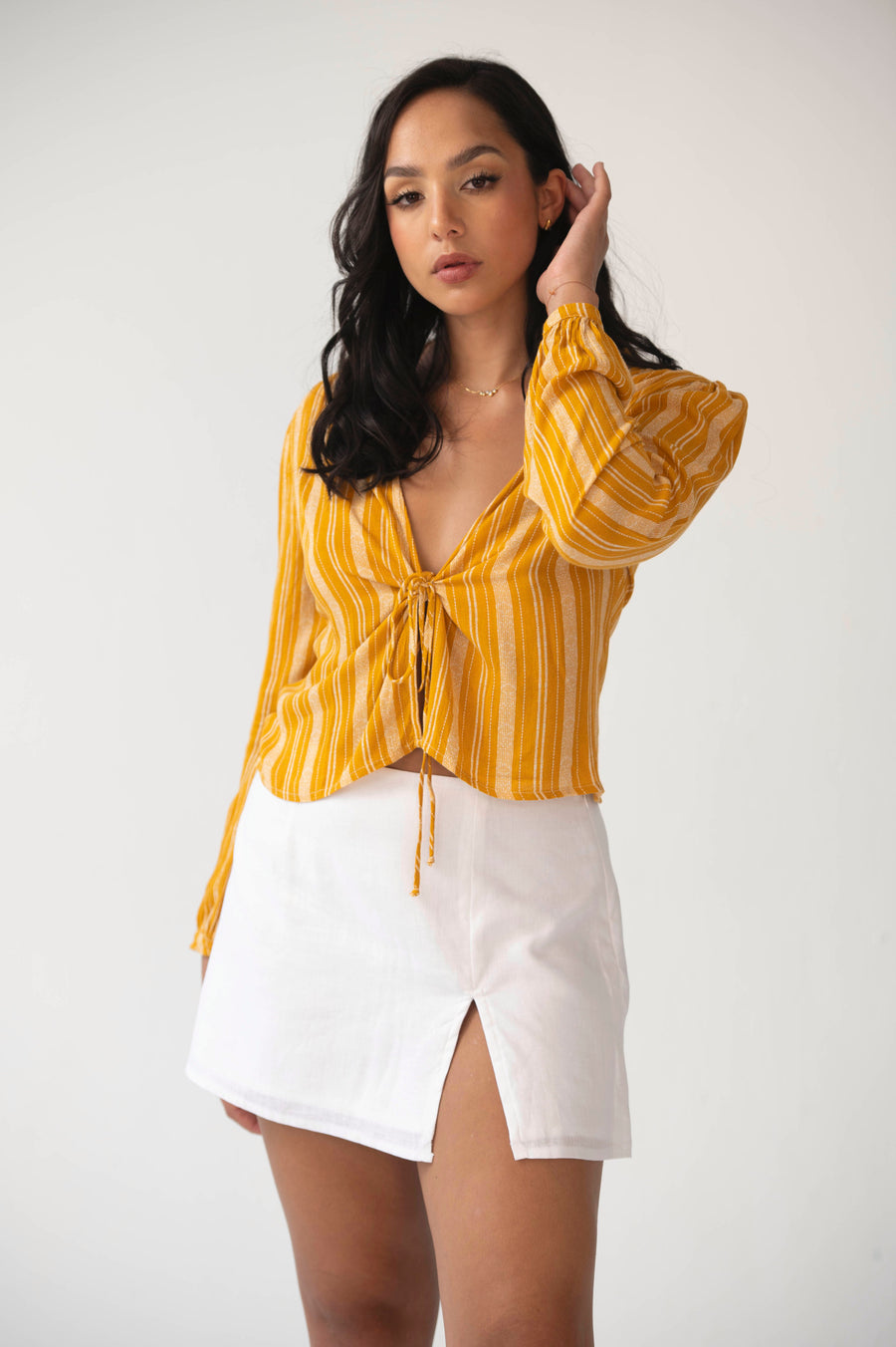 The Aida Top in Mustard Stripes