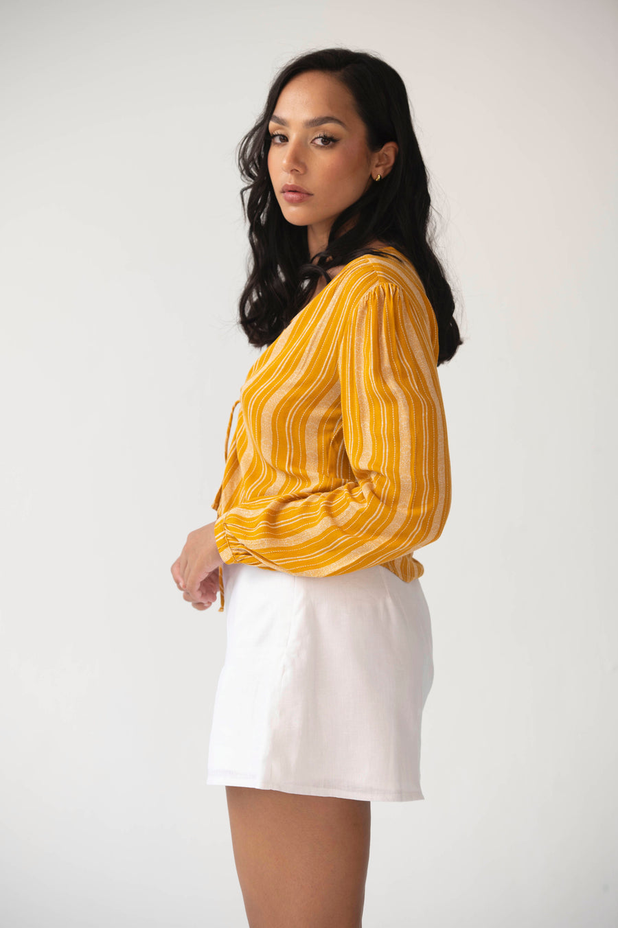 The Aida Top in Mustard Stripes