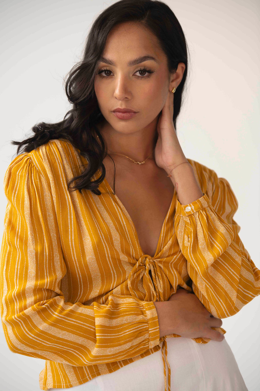 The Aida Top in Mustard Stripes