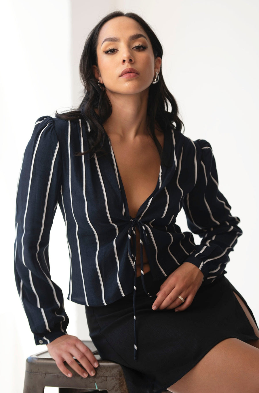 The Aida Top in Navy Stripes