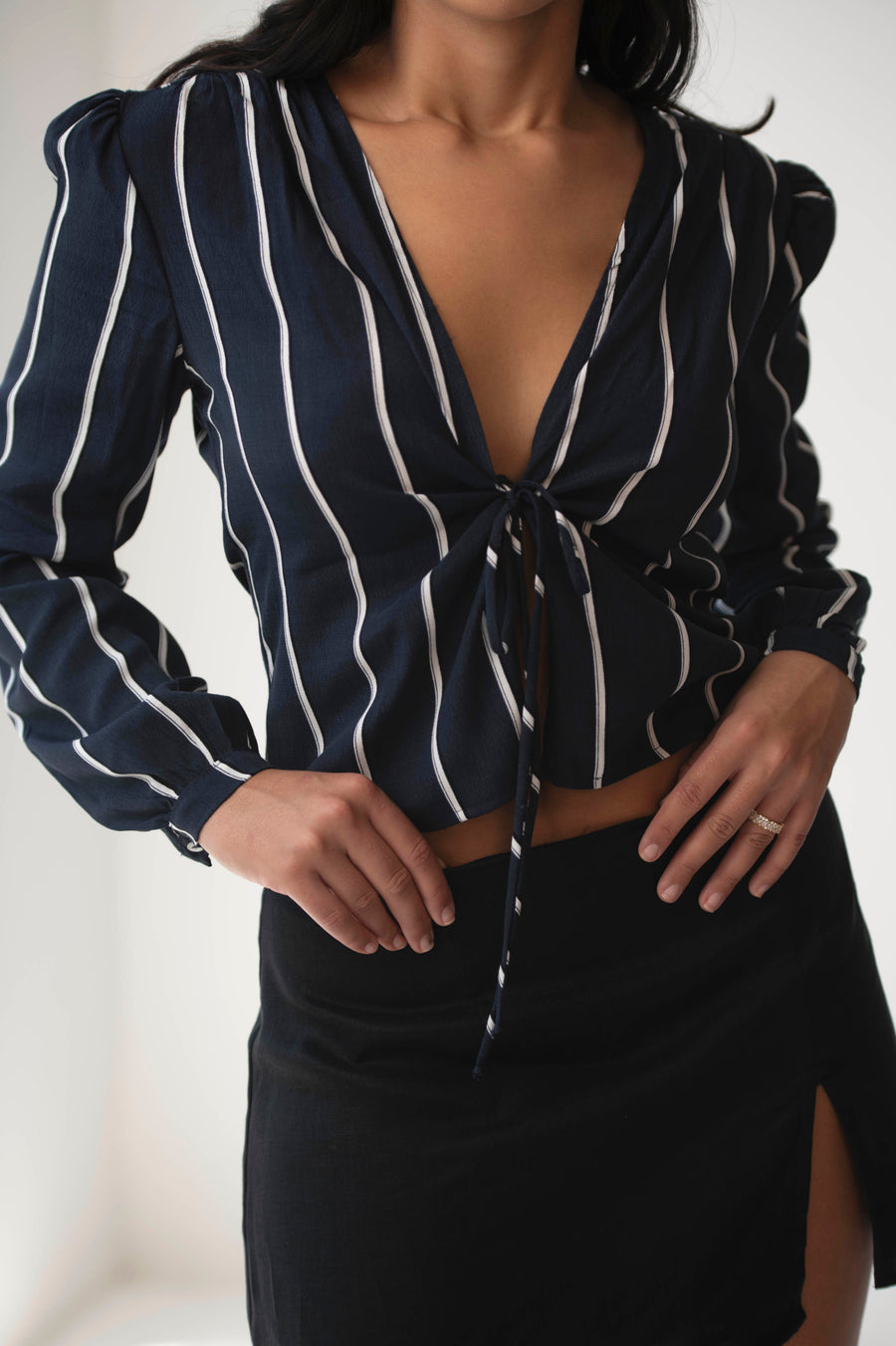 The Aida Top in Navy Stripes