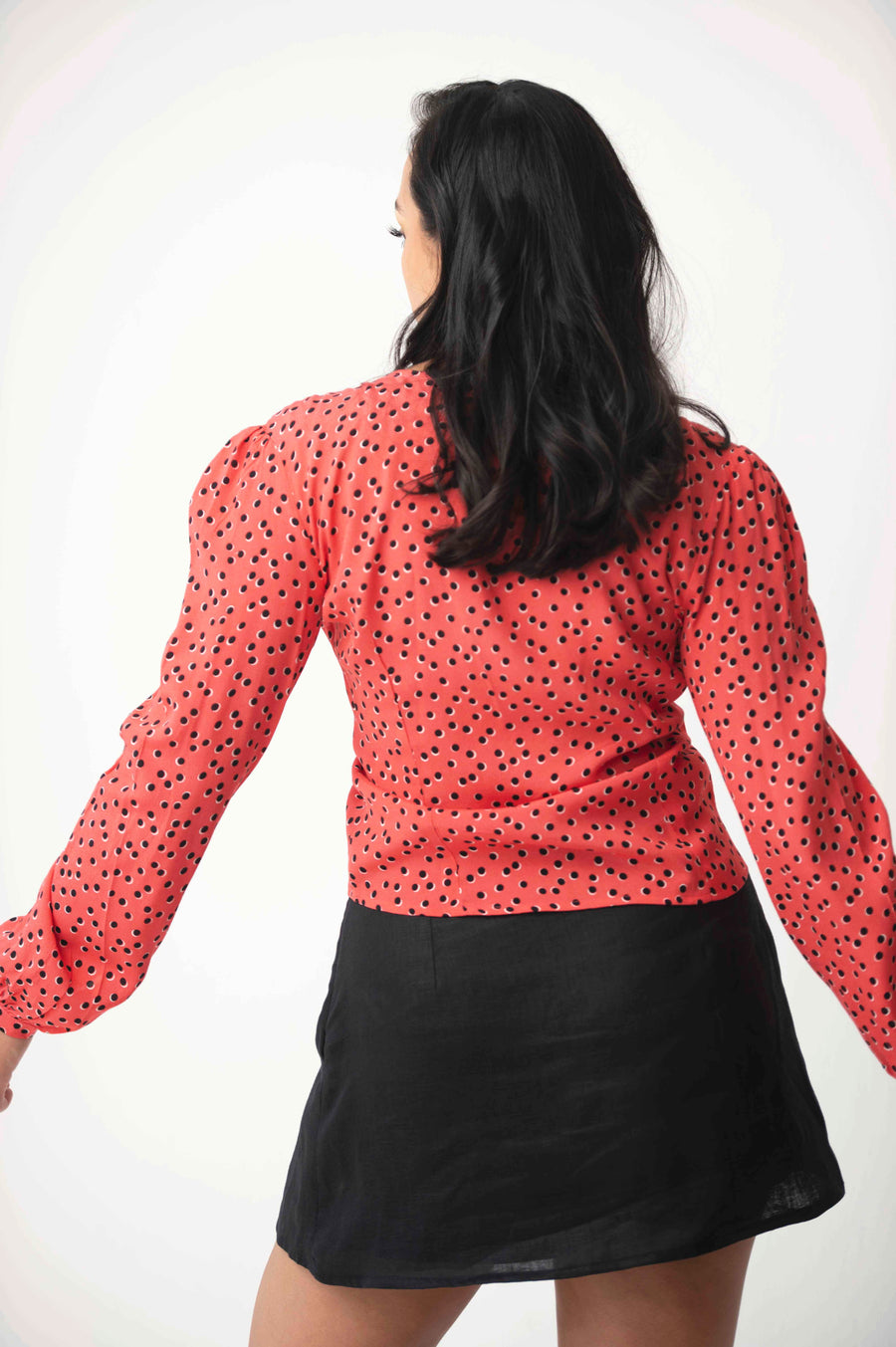 The Aida Top In Coral Polkadot