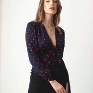 The Aida Top In Navy Polkadot
