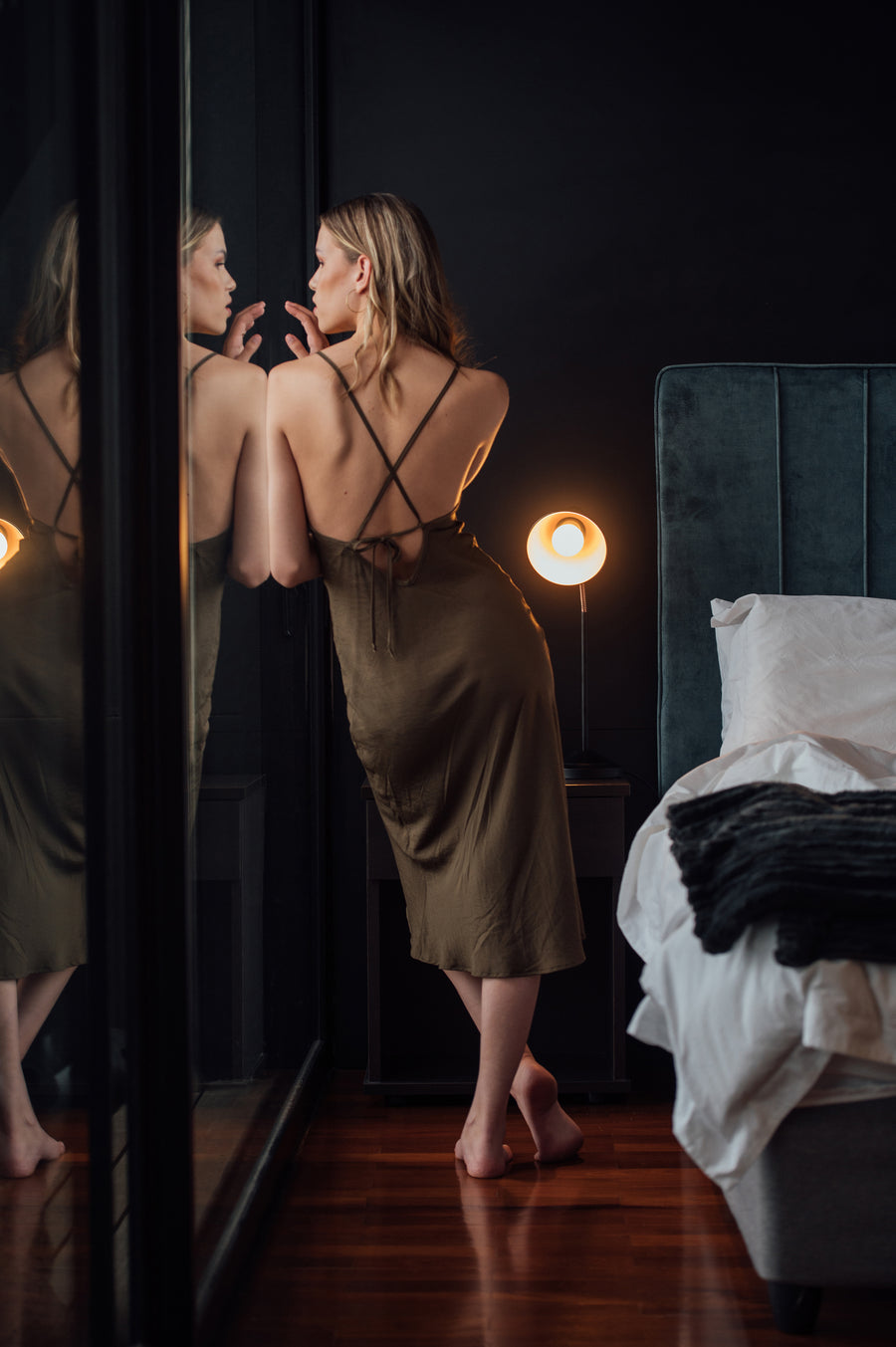The Tencel Slip Dress in Army Green