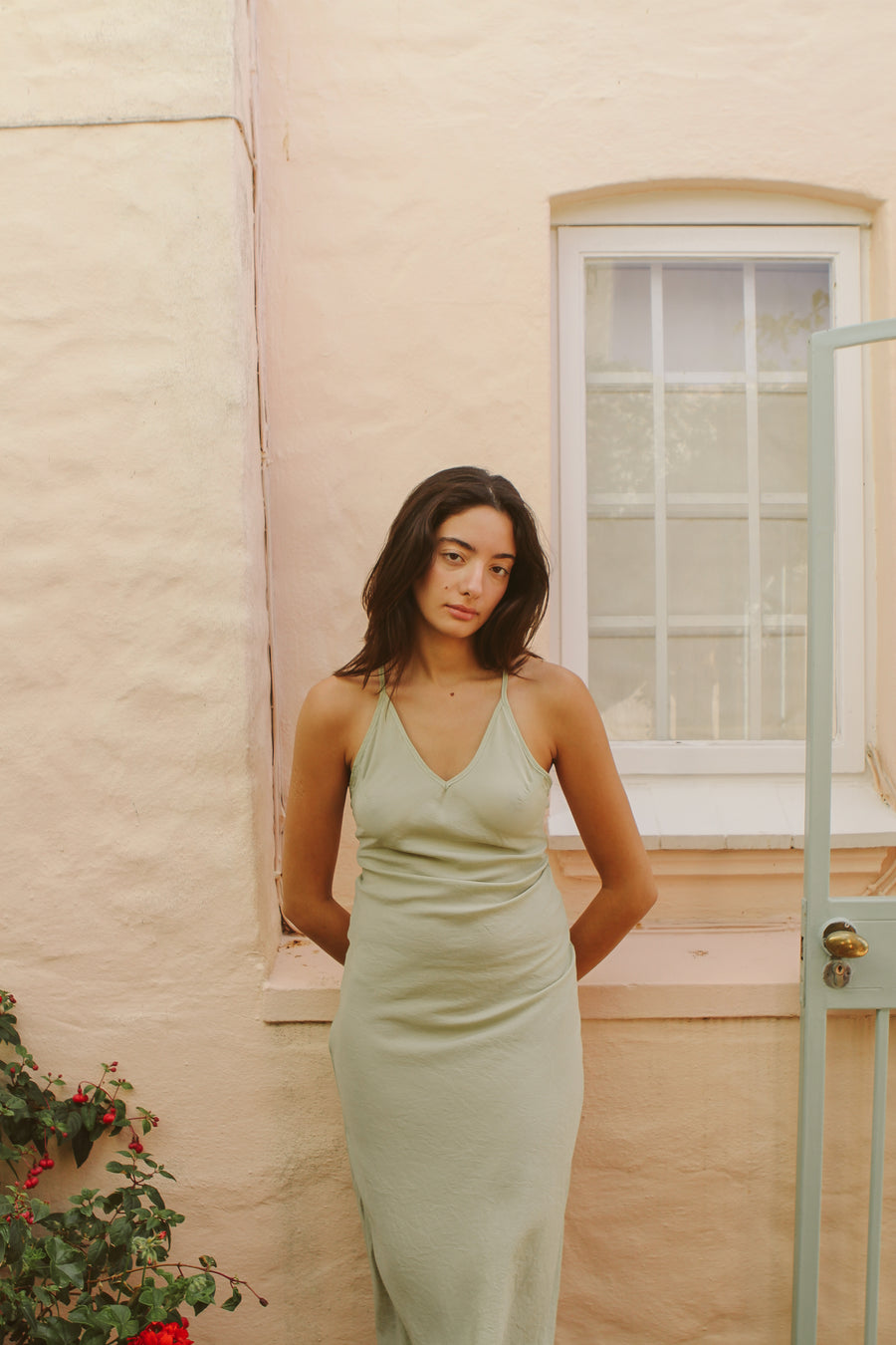 The Tencel Slip Dress in Pistachio