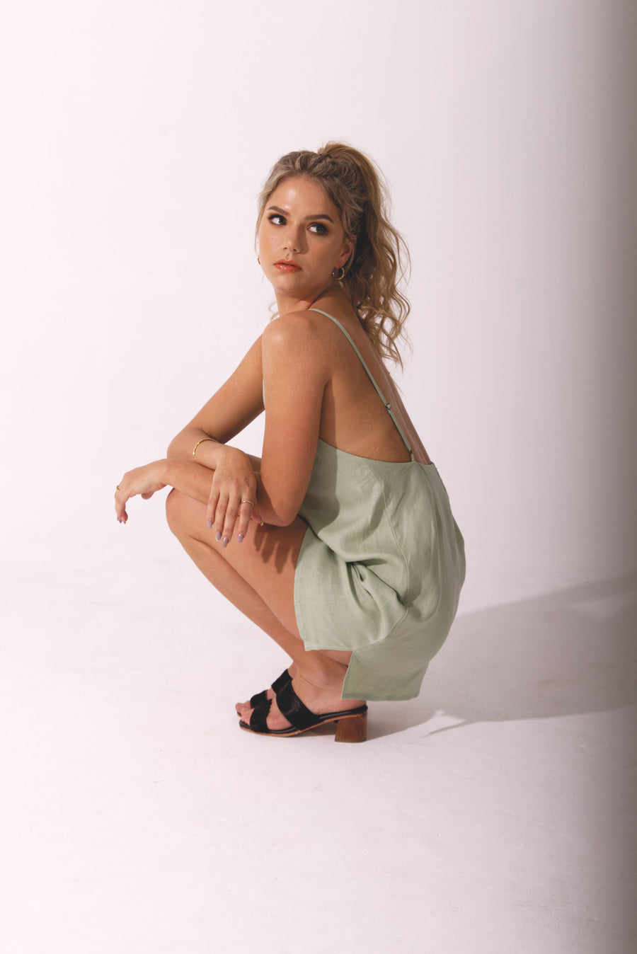 The Mini Slip Dress in Basil